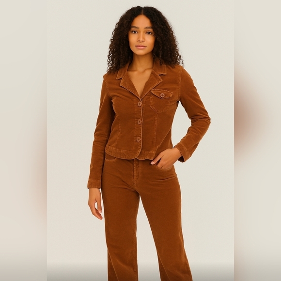 Plugg Jackets & Blazers - Plugg Brown Corduroy Womans Suit Cropped Jacket & Flare Pants, Size 7/Lg